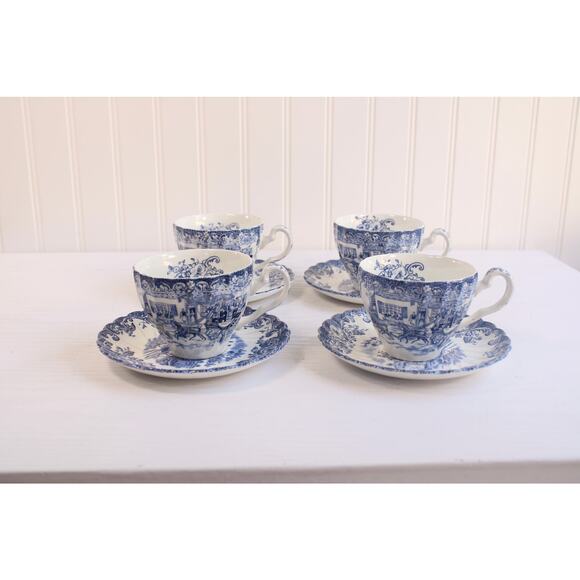 Vintage Sets Of 2 Johnson Bros Ironstone Hunting Country Cup Saucer Plate - Picture 1 of 7